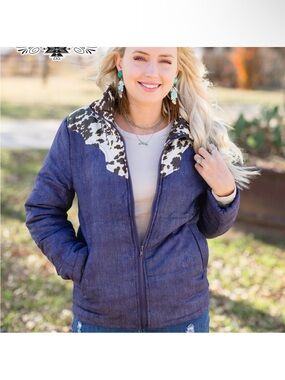 Crazy Train Purple Puffer Jacket with Cowhide Yoke